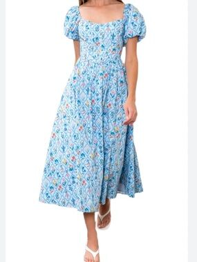 Moon River Blue Floral Corset Midi Dress Size Medium